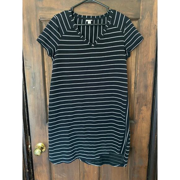 Merona V Neck Large Black White Striped Dress Shift Cotton Poly Blend - Picture 7 of 10